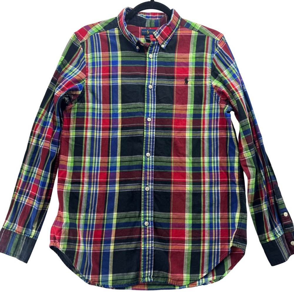 Ralph Lauren Boys XL Red Plaid Button Down Shirt Pony Logo Cotton Preppy Classic